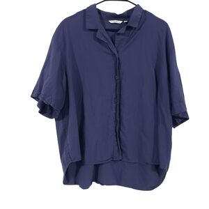 UNIQLO Women's Navy Blue Button Up Short Sleeve Collared Casual Shirt Size XL
